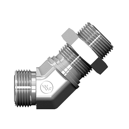 World Wide Fittings Male Flat Face O-Ring Bulkhead to Male Flat Face O-Ring 45 Deg. Union Elbow - With Locknut 4375X04X04LN